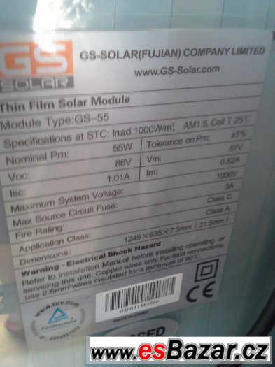 Paleta fotovoltaických panelů - 50 ks / 2,75 kWp
