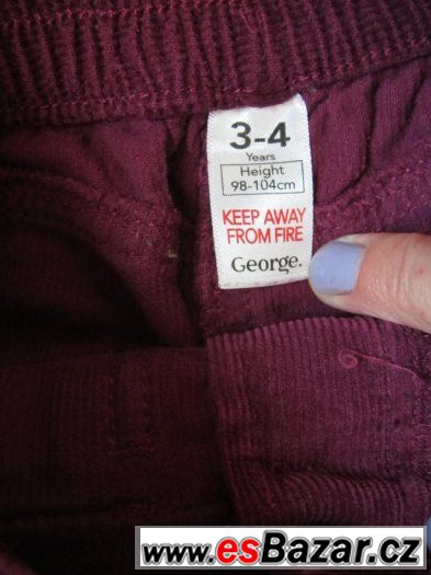 Vínové manžestrové kalhoty George,vel. 3-4 roky