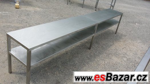 Nerezová lavice - stůl s policí 288x40x60 cm