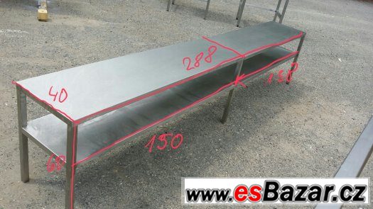Nerezová lavice - stůl s policí 288x40x60 cm