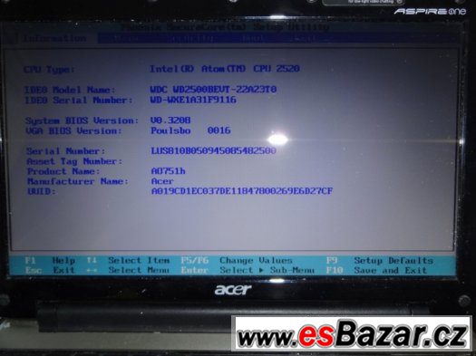 ACER ASPIRE ONE ZA3 A0751h-52Bk