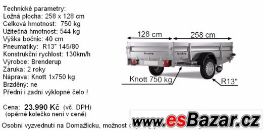 Přívěsný vozík 258 x 128 cm 130 km / hod