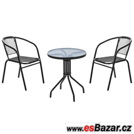 BISTRO stolek se skleněnou deskou a 2 židle z polyratanu