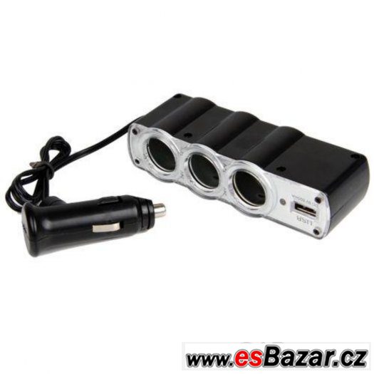 auto-zastrcka-3v1-s-usb-slotem-12v-cl-roztrojka-do-auta-nova