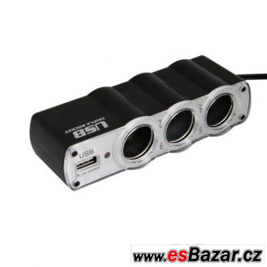 Auto zástrčka 3v1 s USB slotem,12V CL roztrojka do auta nová