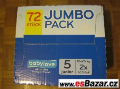 Pleny babylove vel. 5 junior  15-25 kg jumbo  pack 2x36 ks