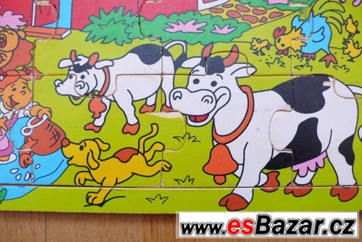 DŘEVĚNÉ PUZZLE FARMA DOMÁCÍ ZVÍŘATA, SKLÁDAČKA