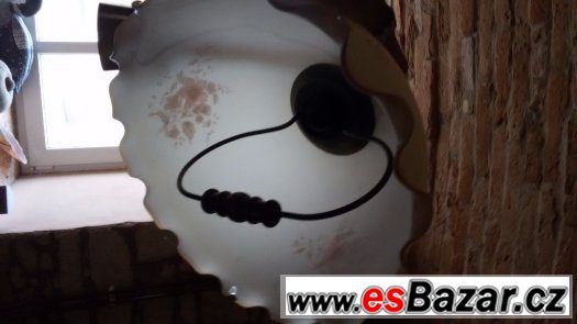 Starožitný, velký lustr se skleněným stínidlem Starožitný, velký lustr se skleněným stínidlem