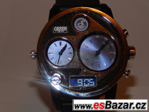 Velké pánské hodinky Diesel style, trojitý číselník Ohsen