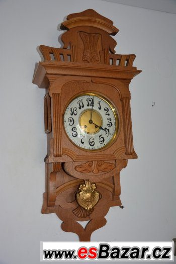 Starožitné, řezbované hodiny Gustav Becker-dub masiv, r1902