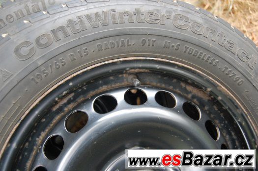 Zimní 195/65R15 CONTINENTAL na pl. discích VW, 4ks, vz.4-5mm