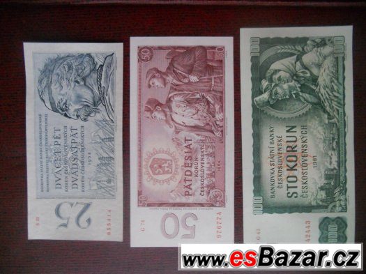 Sestava tří bankovek Československa -- UNC --