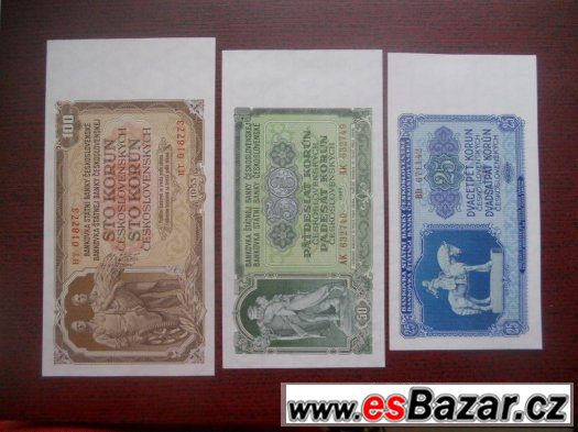 Sestava tří bankovek Československa 1953 -UNC-