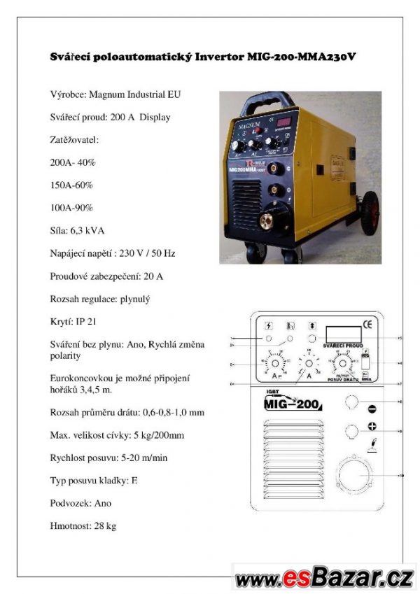 Poloautomatická svářečka CO2 MIG 20