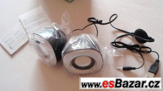 Přenosné 3,5jack repráčky set 2.0 napájení USB repro, nové