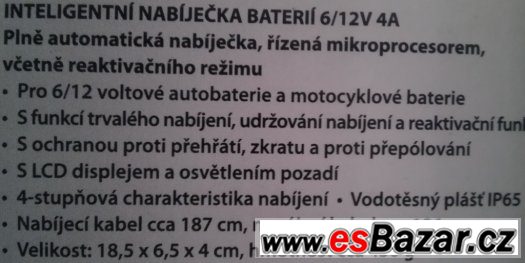 Autonabíječka intelig., 6+12V - 4A, vys.kvalita, nové nepouž