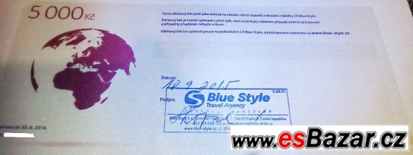 Dárkový šek od Blue Style - 5000 Kč