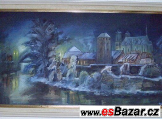 obraz malovany na platne+ram,olejomalba,levne 270x70 cm