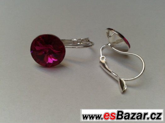 Náušnice se Swarovski Rivoli, Fuchsia, 12 mm, nové