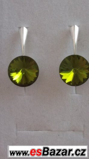 Stříbrné náušnice se Swarovski Rivoli, olivine, 12 mm, nové