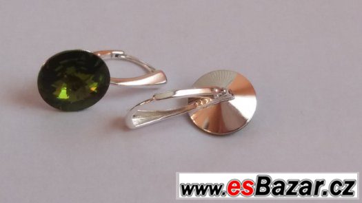 Stříbrné náušnice se Swarovski Rivoli, olivine, 12 mm, nové