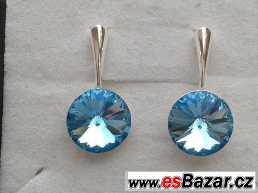 Stříbrné náušnice se Swarovski Rivoli, aquamarine, nové