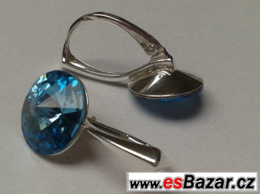 Stříbrné náušnice se Swarovski Rivoli, aquamarine, nové