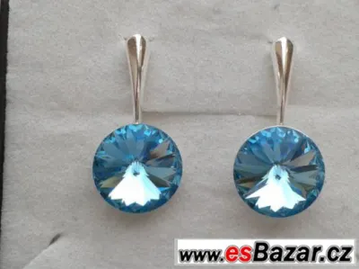 Stříbrné náušnice se Swarovski Rivoli, aquamarine, nové