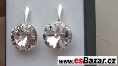 Stříbrné náušnice se Swarovski Rivoli, crystal, 16 mm, nové