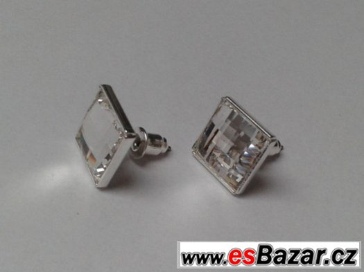 Stříbrné náušnice se Swarovski Chessboard, nové