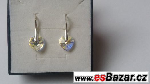 Stříbrné náušnice se Swarovski Heart, 10 mm, nové