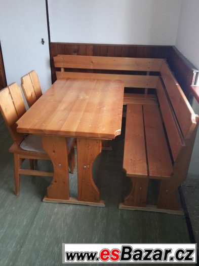 rohová lavice,stůl a židle - masiv