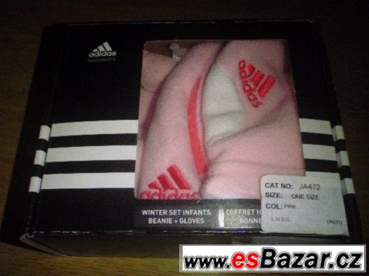 č.082 - dívčí růžový setík Adidas - čepička + rukavičky XXS