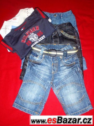 031- Setík tričko TOMMY HILFIGER+3x jeans+vestička NEXT 3-6m