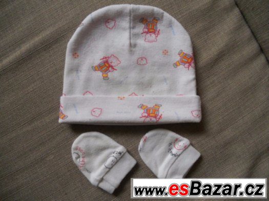 Čepice + rukavice pro novorozence, vel. 50 - 62