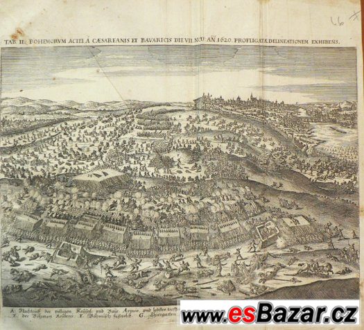 Bitva na Bílé hoře 1620, rytina z roku 1648 originál