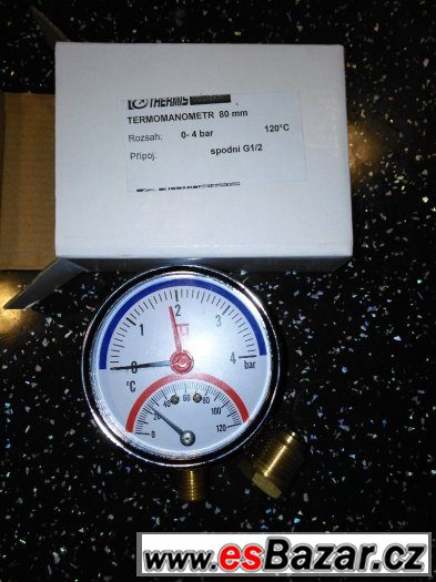 Termomanometr průměr 80mm,0-120st. 0-4bar - nový