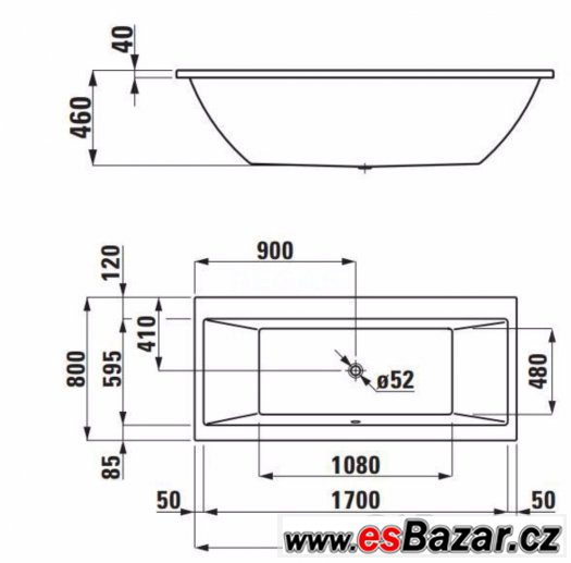 Laufen Pro hydromasážní vana 180x80 cm, vodní masáž, 225 l