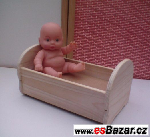 Dřevěný nábytek pro panenky postýlka s kolíbkou