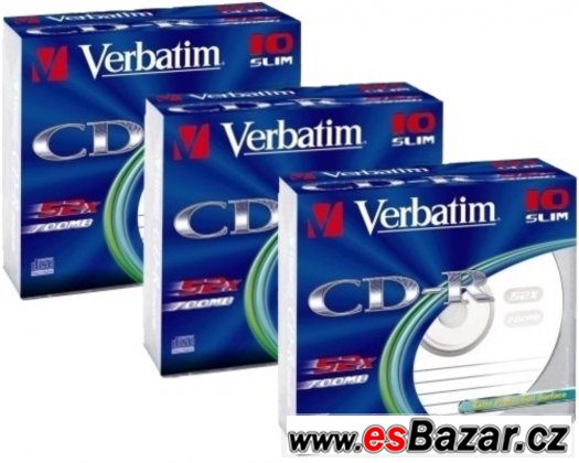 3x Verbatim CD-R 700MB 52x, AZO, slim box, 10ks v balení