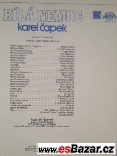 3x LP gramodeska: Karel Čapek BÍLÁ NEMOC (1982)