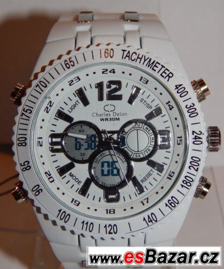 Masivní pánské sportovní hodinky quartz, digitál, white