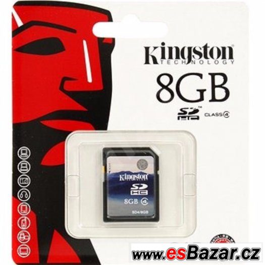 Paměťová karta Kingston SDHC 8GB Class 4 + adaptér (nová)