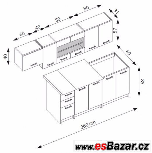 Nová kuchyňská linka 260 cm - dovezu ZDARMA + dodám do Vánoc