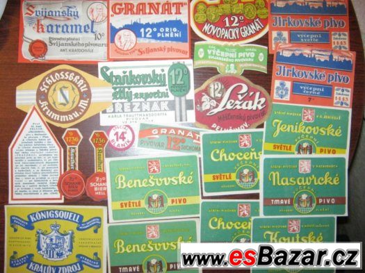 staré pivní etikety do roku 1945 - 50ks