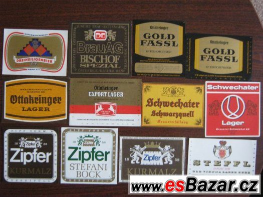 staré pivní etikety Rakousko 30ks