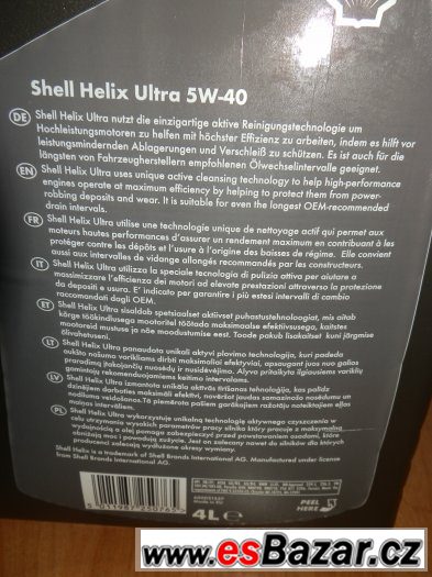 Prodám Nový motorový olej Shell Helix Ultra 5W-40 - 4 litry
