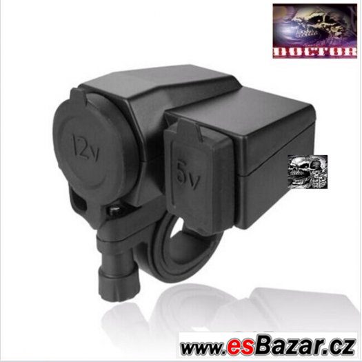 Vodotěsná 12V motozásuvka + USB.