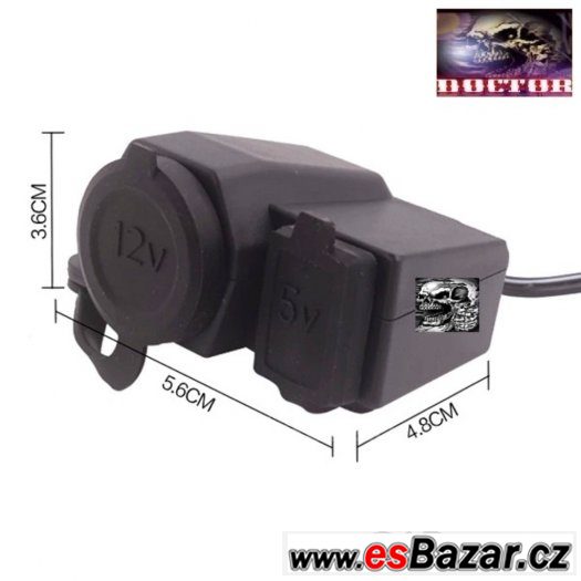 Vodotěsná 12V motozásuvka + USB.