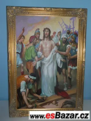 KŘÍŽOVÁ CESTA olejomalba na plátně - dřevěný rám 1050x750mm